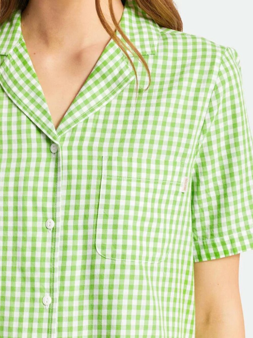 Brixton green white Bunker gingham boyfriend short sleeve shirt
